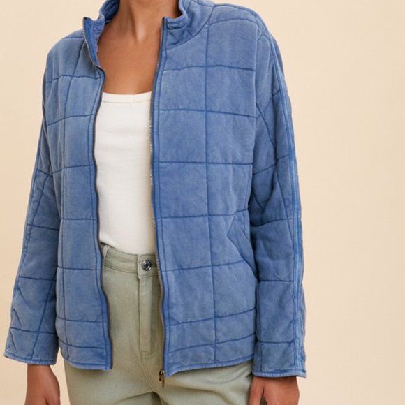 Last 1! NWT Quilted Jacket Dolman Dusty Denim Garment Washed - Picture 2 of 3